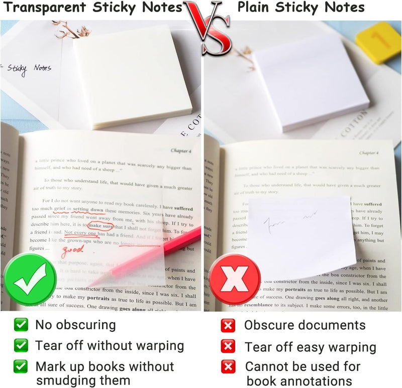 ENLUOM Transparent Sticky Notes - 3x3 inch Clear Sticky Notes Waterproof Self-Adhesive Translucent Sticky Note Pads for Books Annotation, See Through Sticky Note (200 Sheets) - Image 2